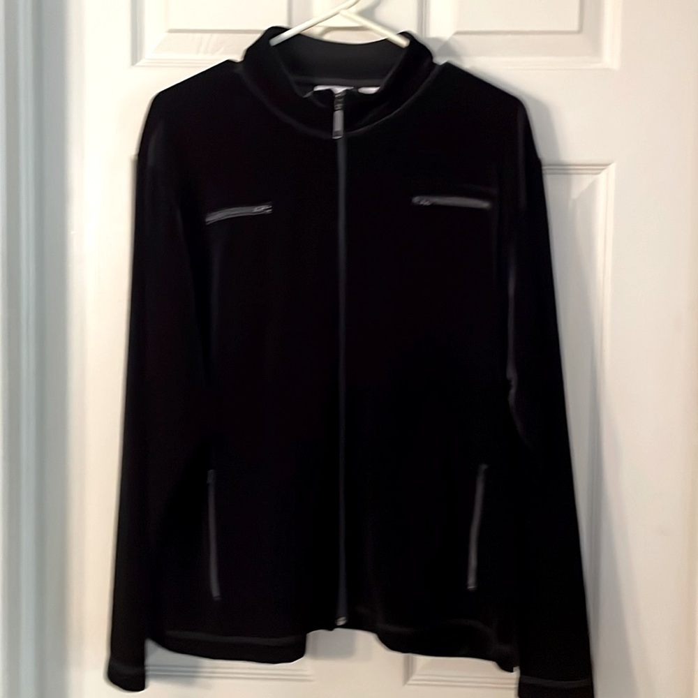 CHICO’S  Black velour zip up jacket size 2. Made in USA.